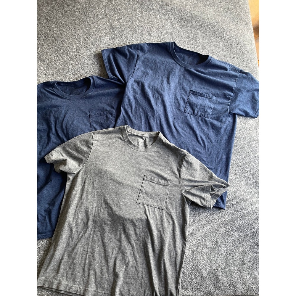 Athletic Works Mens Pocket T-Shirt 3 Pack Navy Blue Gray Large L 42-44 Crew Neck